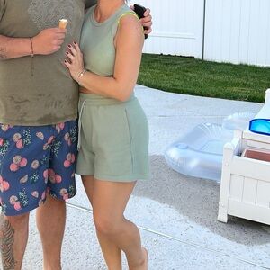 Sage Green Ribbed Tank and Shorts Set